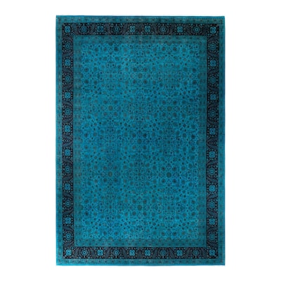 Overton Hand Knotted Wool Vintage Inspired Modern Contemporary Overdyed Blue Area Rug - 9' 10" x 14' 10"