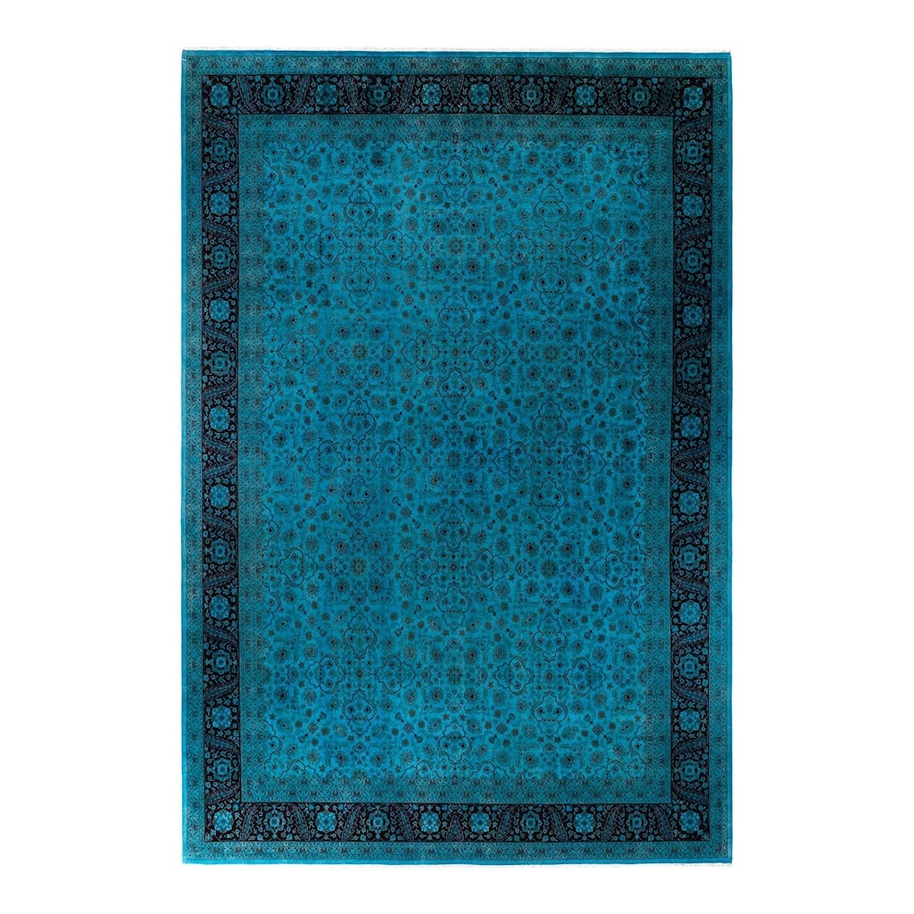 Overton Hand Knotted Wool Vintage Inspired Modern Contemporary Overdyed Blue Area Rug - 9' 10" x 14' 10"