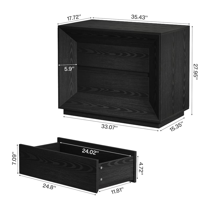 35.43" W Oversized Nightstand, Oak Large Night Stand with Drawers