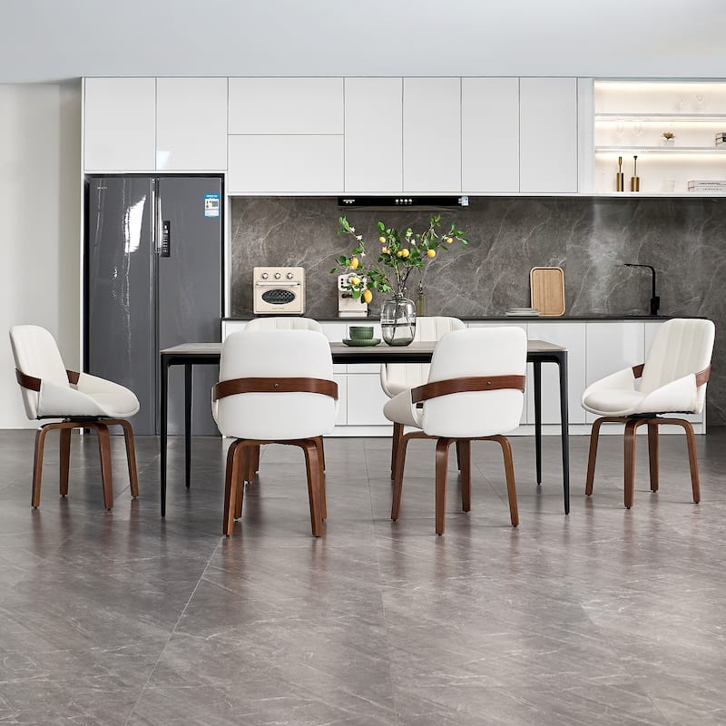 Upholstered Modern Faux Leather Swivel Dining Chairs Bentwood Side Chairs, Set of 2/4/6