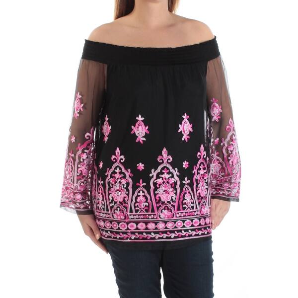 Shop Womens Black Floral Kimono Sleeve Off Shoulder Top Size L Overstock 21302937