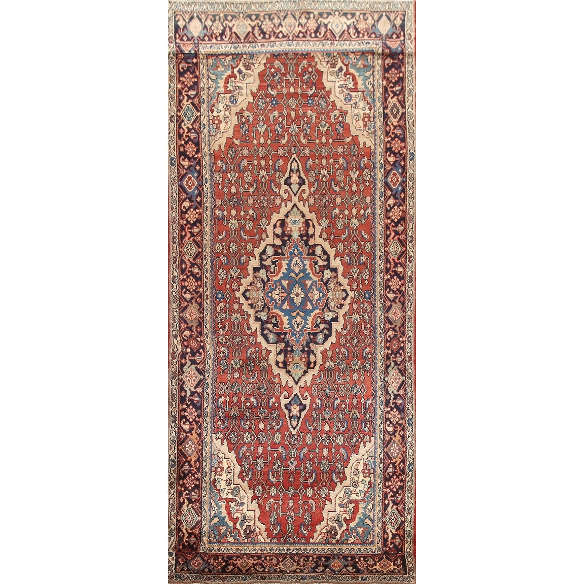 Hand Knotted Oriental 100% Wool Carpet Traditional Medallion Red Malayer Runner Rug - 10' 7'' X 3' 11''