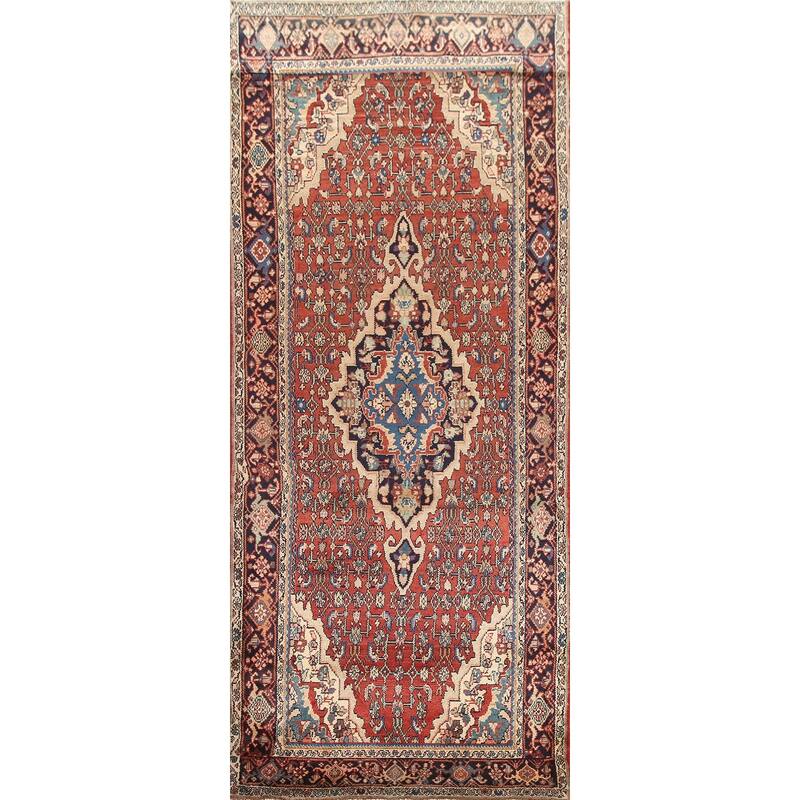 Hand Knotted Oriental 100% Wool Carpet Traditional Medallion Red Malayer Runner Rug - 10' 7'' X 3' 11''