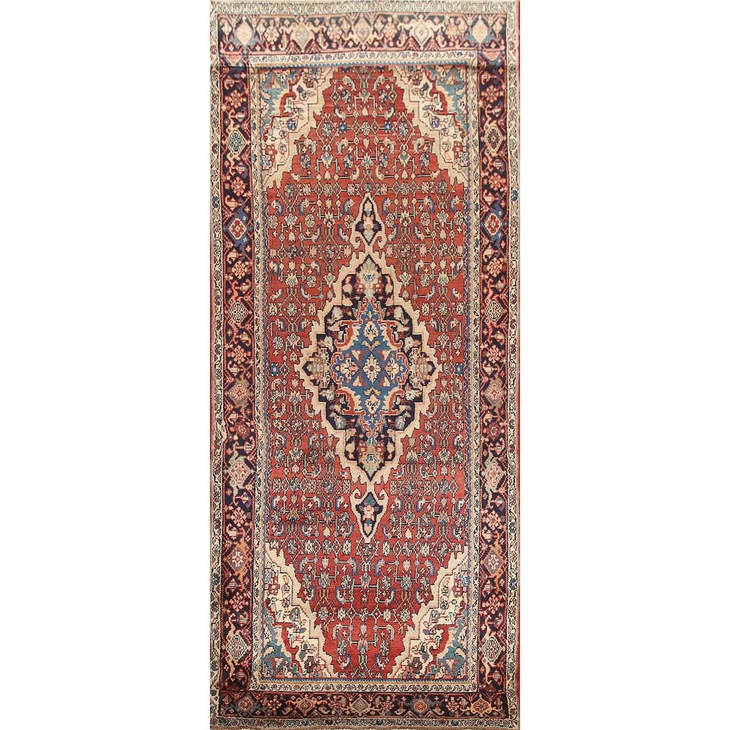 Hand Knotted Oriental 100% Wool Carpet Traditional Medallion Red Malayer Runner Rug - 10' 7'' X 3' 11''