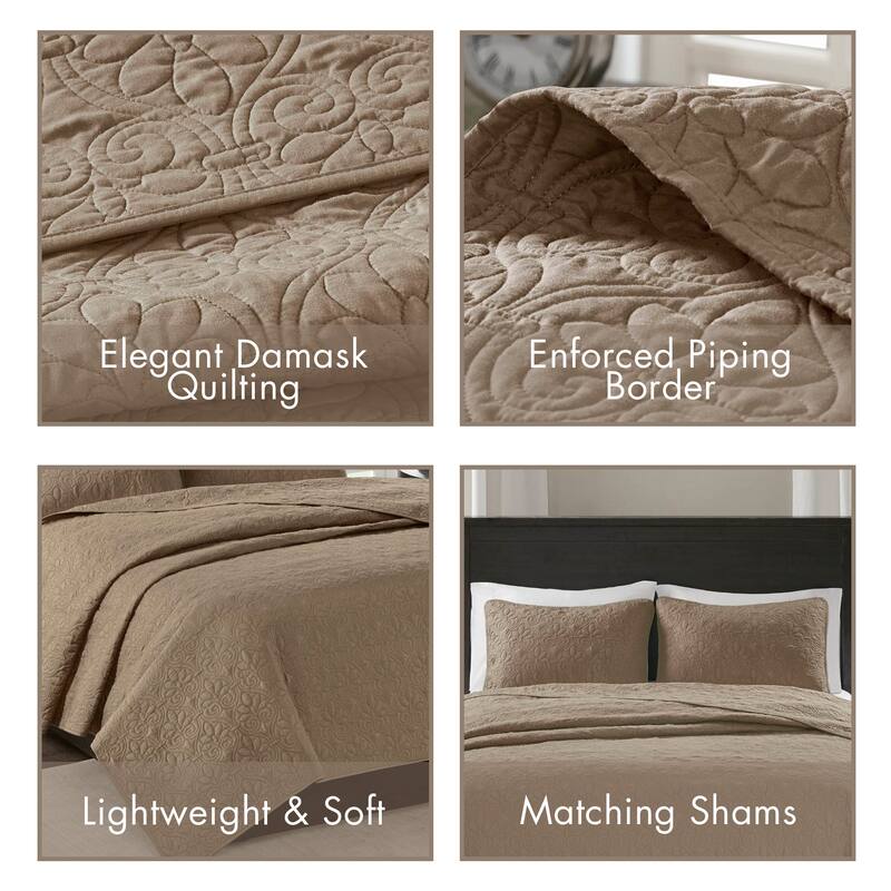 Madison Park Mansfield Reversible Oversized 3-piece Solid Texture Bedspread Quilt Set with Matching Shams