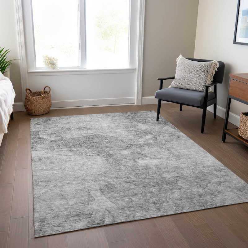 Machine Washable Indoor/ Outdoor Chantille Abstract Watercolor Rug - Gray - 10' x 14'