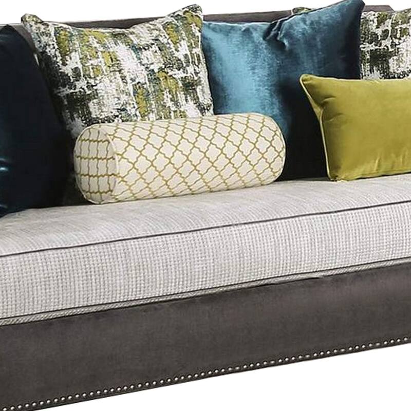 Sofa with Rolled Arms and 7 Accent Pillows, Gray