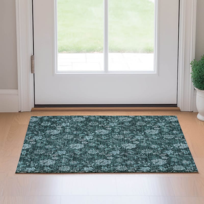 Premium Washable Super Soft Floral Borderless Mayfield Rug - Teal - 1' 8" x 2' 6" - Rectangle