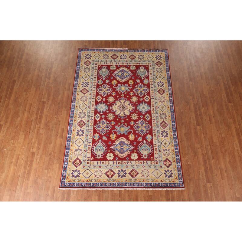 Red Kazak Living Room Area Rug Handmade Wool Carpet - 6'5" x 9'9"