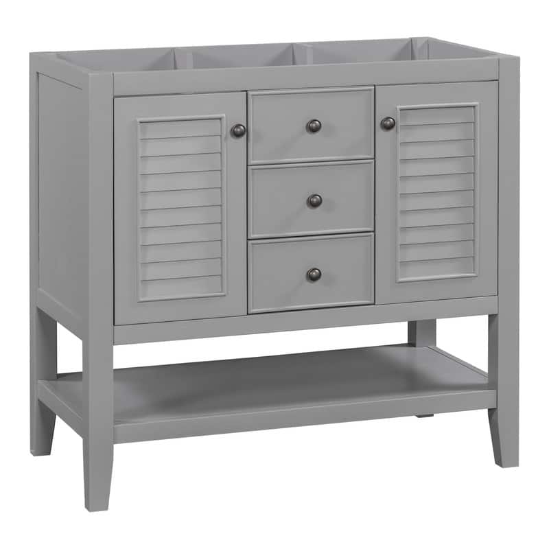 36" Bathroom Vanity with/without Sink, Bathroom Vanity Cabinet with 2 Cabinets and Drawers, Open Shelf, Solid Wood Frame
