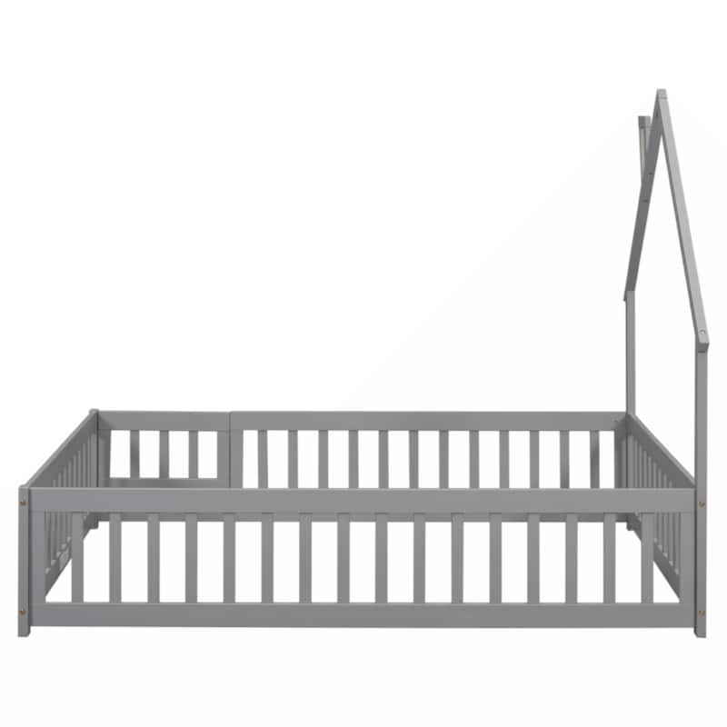 Full House-Shaped Headboard Floor Bed with Fence