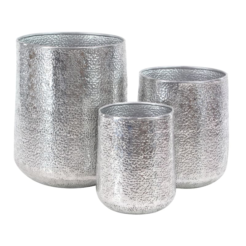 Aluminum Metal Indoor Outdoor Planter with Hammered Design - Set of 3 Silver or Gold - Roche River Decor