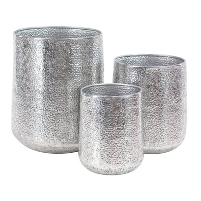 Aluminum Metal Indoor Outdoor Planter with Hammered Design - Set of 3 Silver or Gold - Roche River Decor