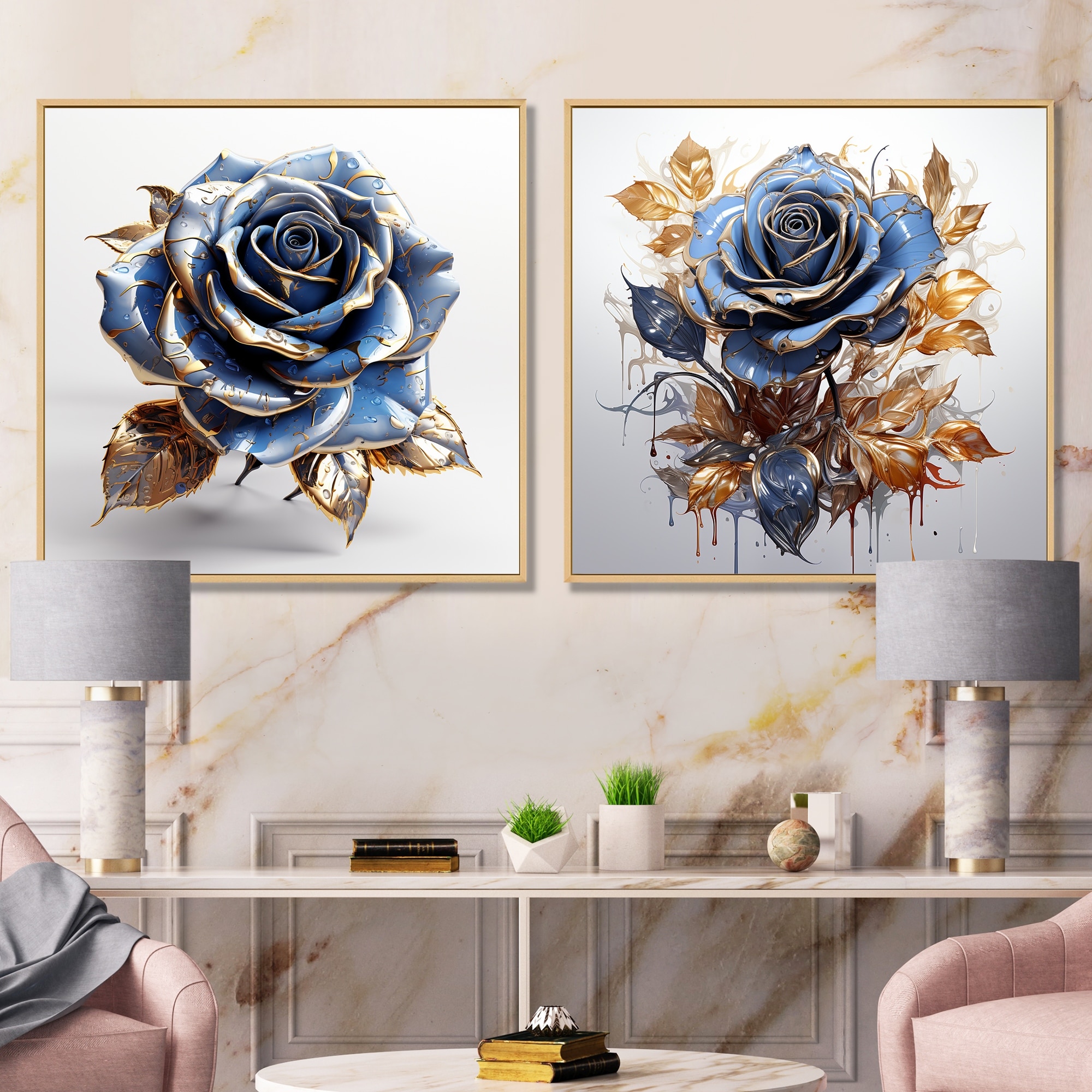blue and rose gold wallpaper