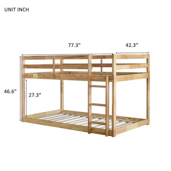 dimension image slide 3 of 4, Twin Size Low Bunk Bed for Kids, No Box Spring Needed