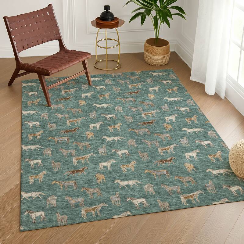 Machine Washable Indoor/ Outdoor Horses Chantille Rug