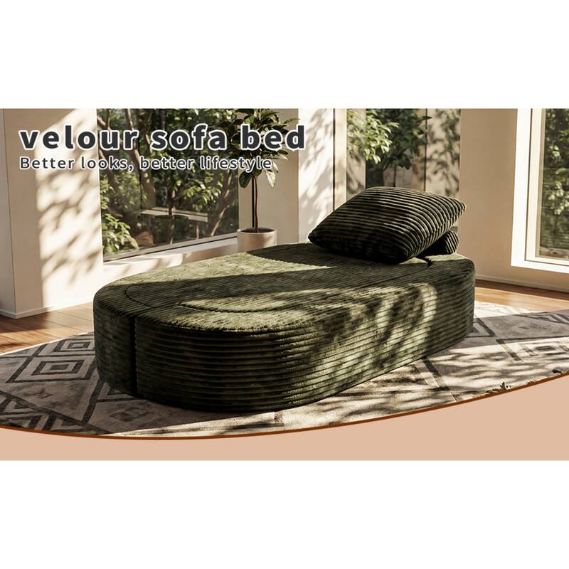 78.74" Corduroy 2-in-1 Convertible Sofa, No Assembly Required