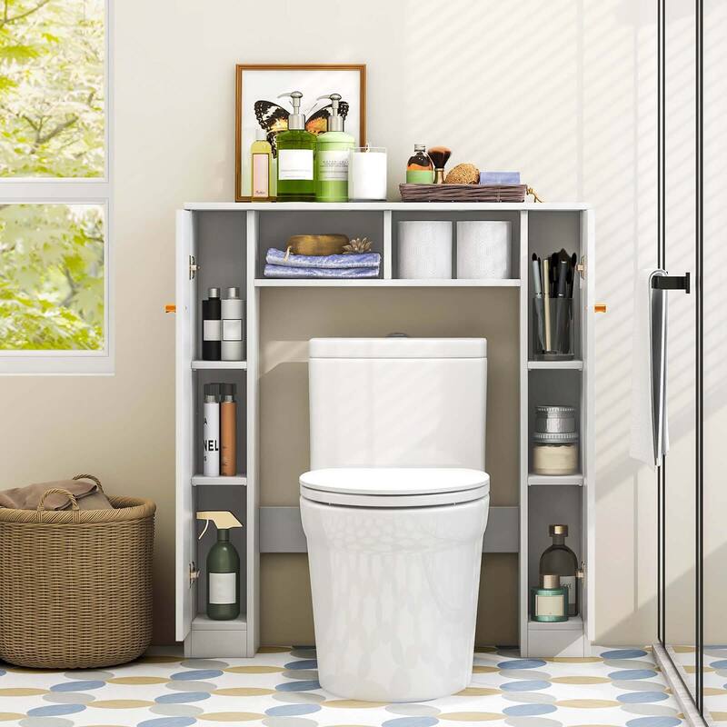 Costway Over The Toilet Storage Cabinet Double Door Bathroom Toilet - See Details