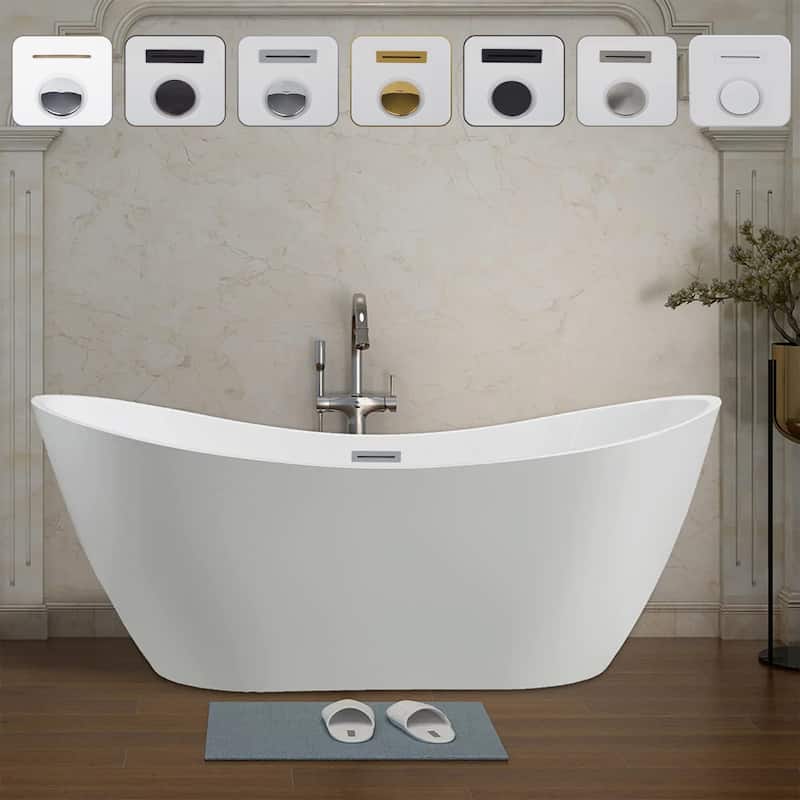 Vanity Art 71" Freestanding Acrylic Soaking Bathtub with Slotted Overflow & Pop-up Drain with Air Bath Option Available