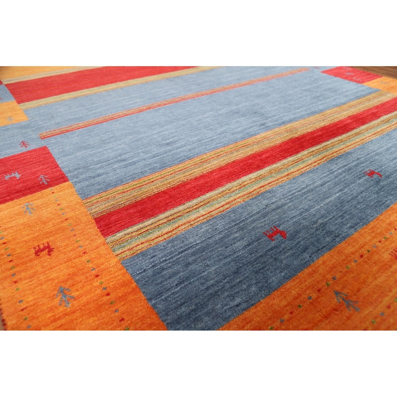 Striped Gabbeh Indian Rug Hand-Knotted Wool Carpet - 6'7"x 9'9"