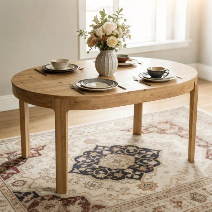 55.11" Solid Wood Oval Dining Table, Rustic Kitchen Table for 4-6 - Brown