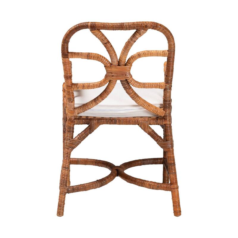 Alondra Natural Rattan Dining Chair - Handwoven Wicker Accent Chair with Removable Cushion, Coastal Boho Dining Room Seating