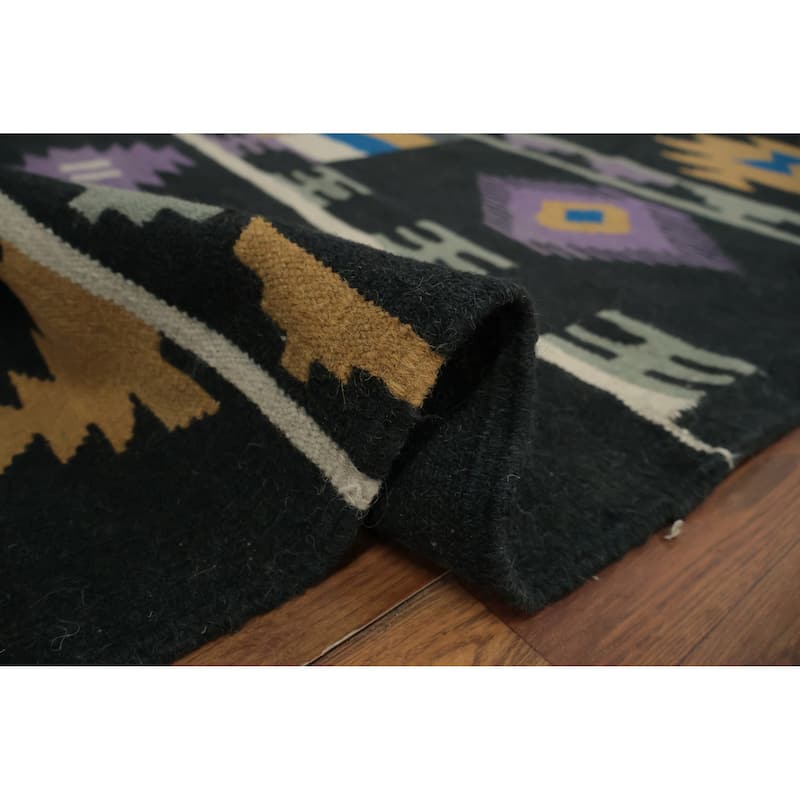 Hand Woven Oriental 100% Wool Carpet Southwestern Tribal Black Kilim Area Rug - 10' 2'' X 9' 10''