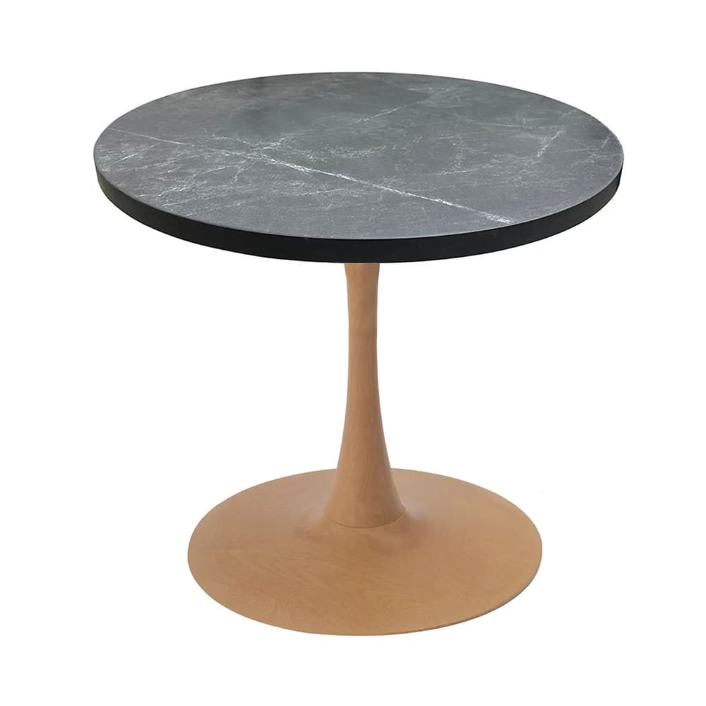 Bristol 27" Round Dining Table with MDF Top and Natural Wood Steel Pedestal Base for Modern Kitchen and Dining Room