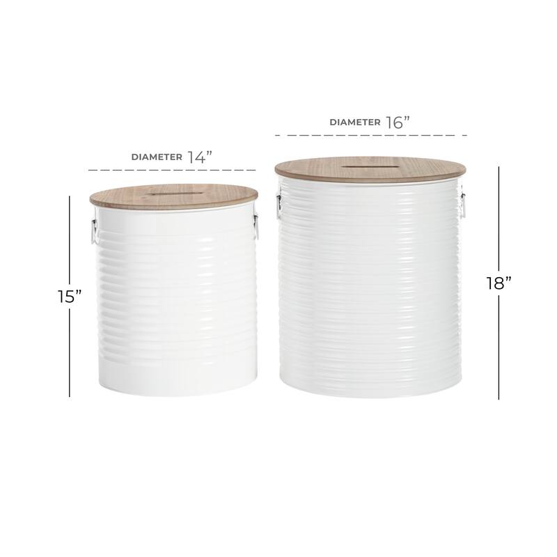 Metal Storage Stool with Brown Wood Top - Set of 2 White - Roche River Decor
