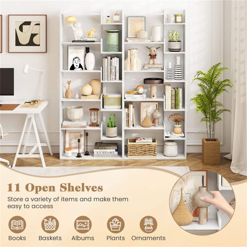 64" Tall Engineered Wood Storage Organizer Bookcase for Living Room or Bedroom - 27"L x 9"W x 64"H