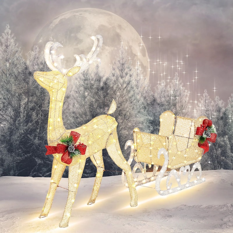 Futzca Lighted Christmas Reindeer & Sleigh, Outdoor Angel Christmas Decoration