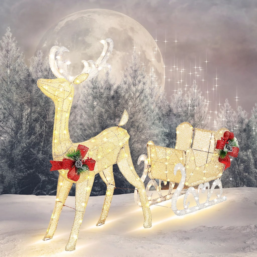 Futzca Lighted Christmas Reindeer & Sleigh, Outdoor Angel Christmas Decoration