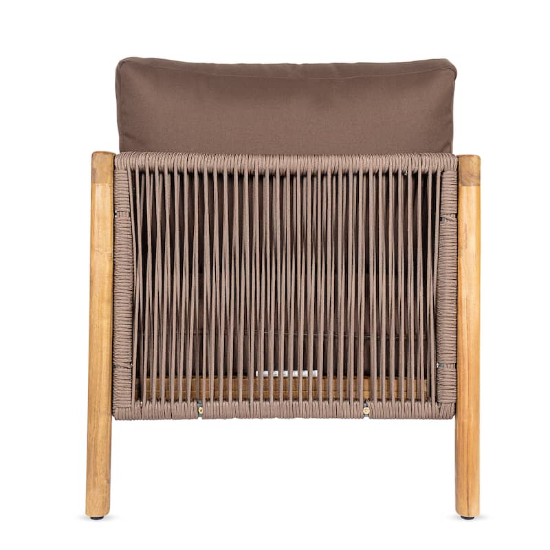 Christopher Knight Home - Outdoor Acacia Wood Club Chair with Rope Back and Water-Repellent Cushions