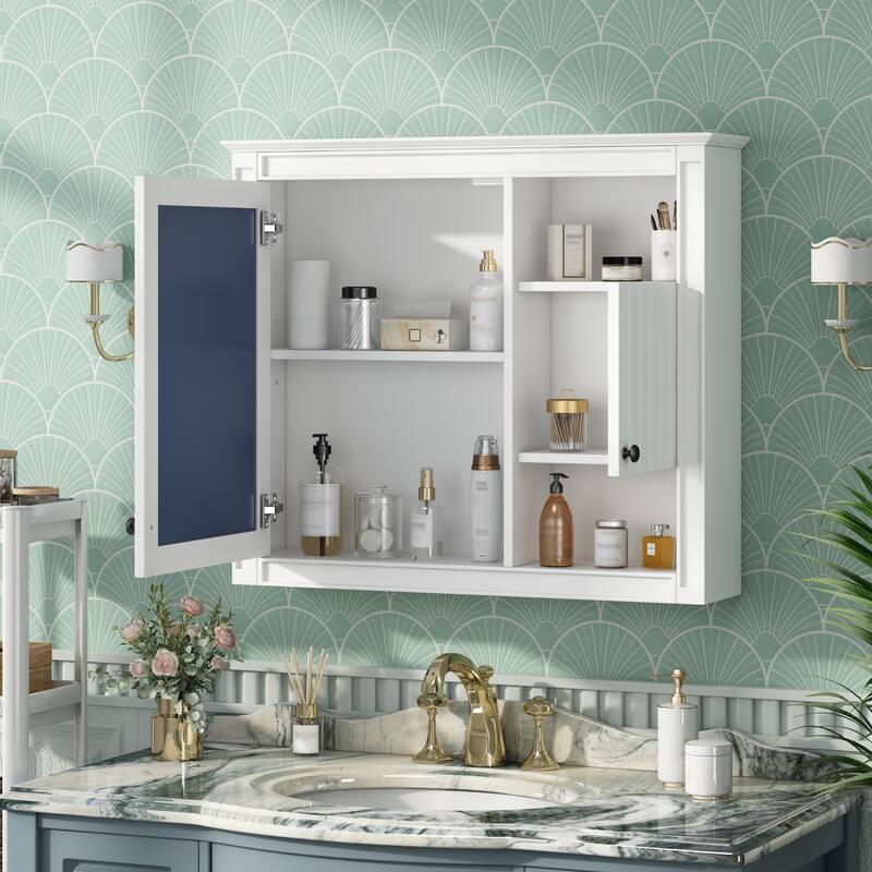 GDFStudio - Wellston Modern Wall-Mounted Bathroom Storage Cabinet with Mirror and Adjustable Shelves - 32"W