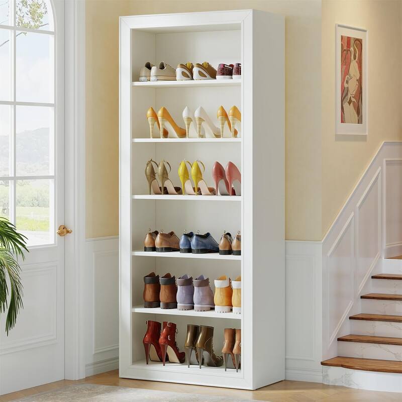 75-Inch Tall Shoe Cabinet with 6-Tier Open Storage Shelf