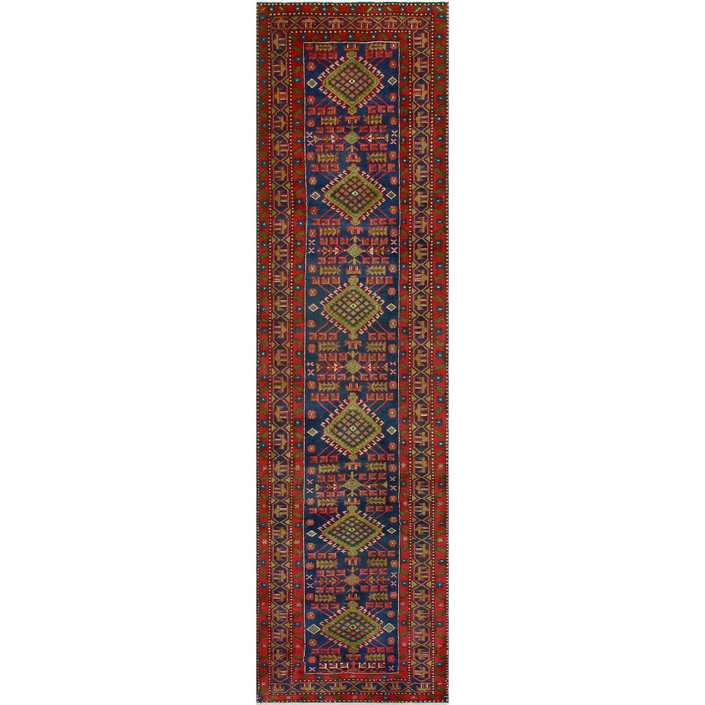 Fine Vintage Distressed Alhraed Navy/Red Runner - 3'6" x 13'11"