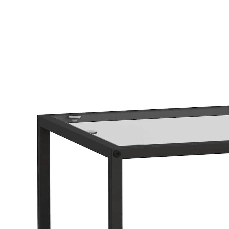Glass Coffee Table with storage shelf and metal table legs