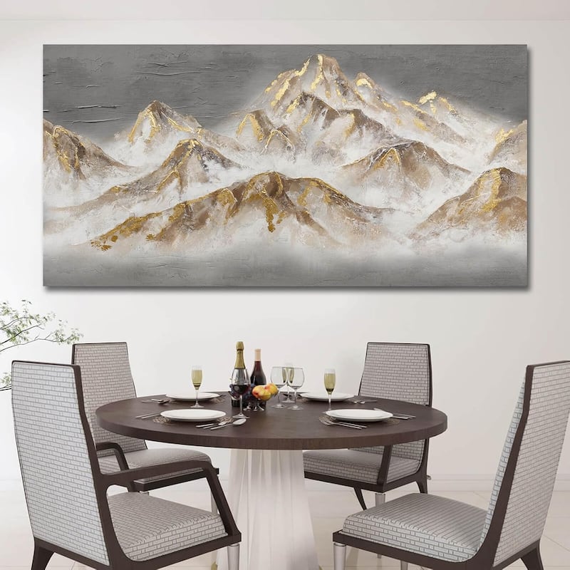 Mountain Wall Art Gold Pictures Wall Decor Grey Textured