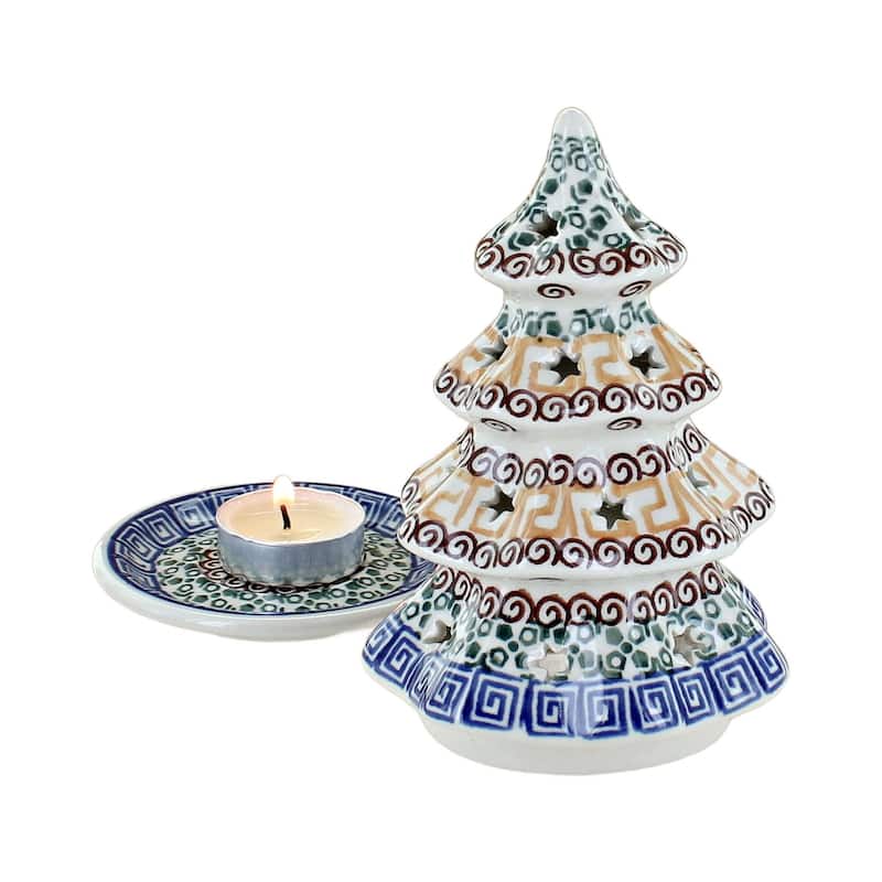 Blue Rose Polish Pottery 512 Ceramika Artystyczna Small Christmas Tree Luminary