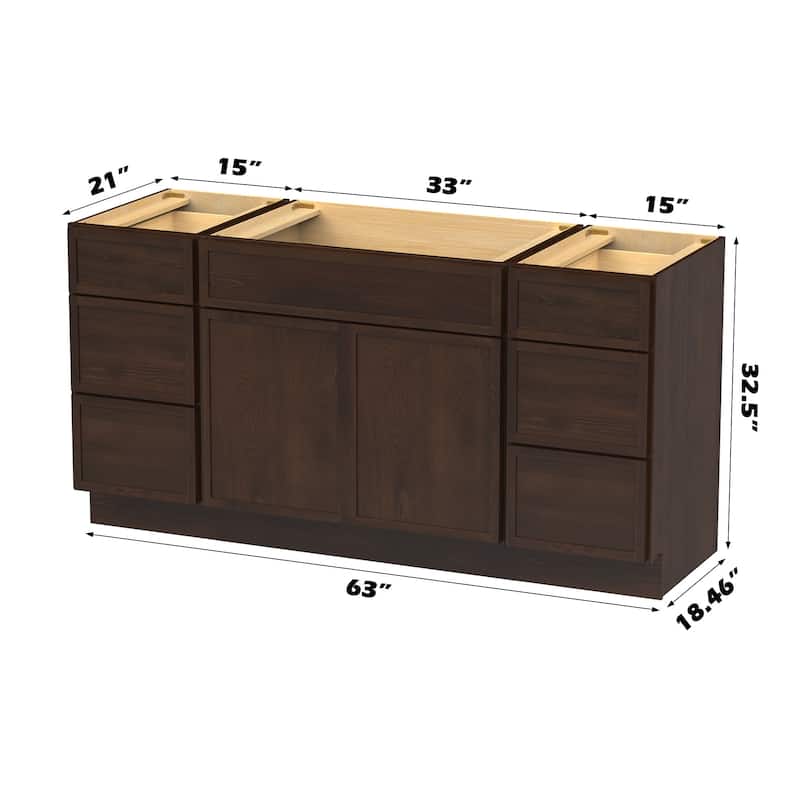 Vanity Art 63" Birch Freestanding Bathroom Vanity Cabinet without Top
