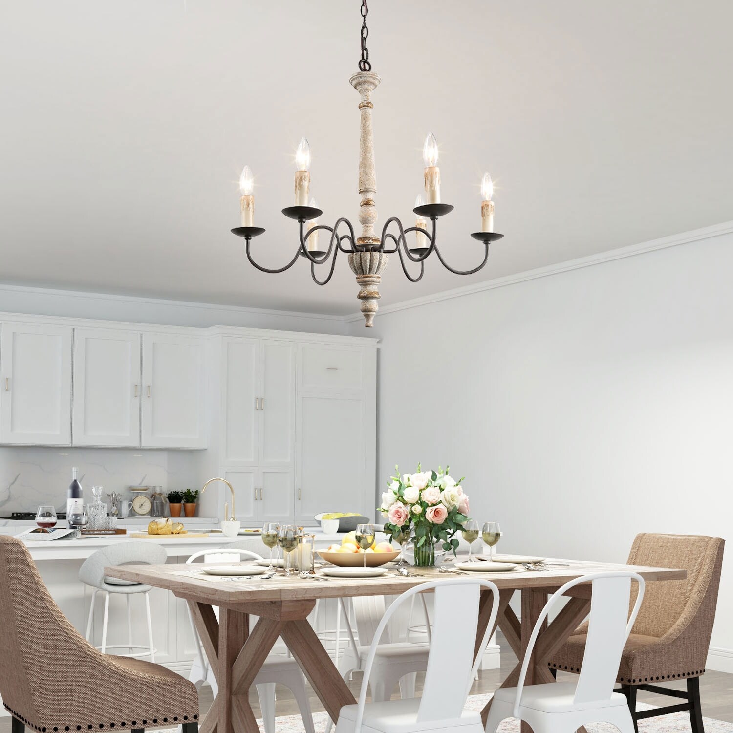 LNC Farmhouse 6 Light Persian White French Country Wood Chandeliers D25X H27 Overstock 23440801 LNC Farmhouse 6 Light Persian White French Country Wood Chandeliers D25X H27 Overstock 23440801