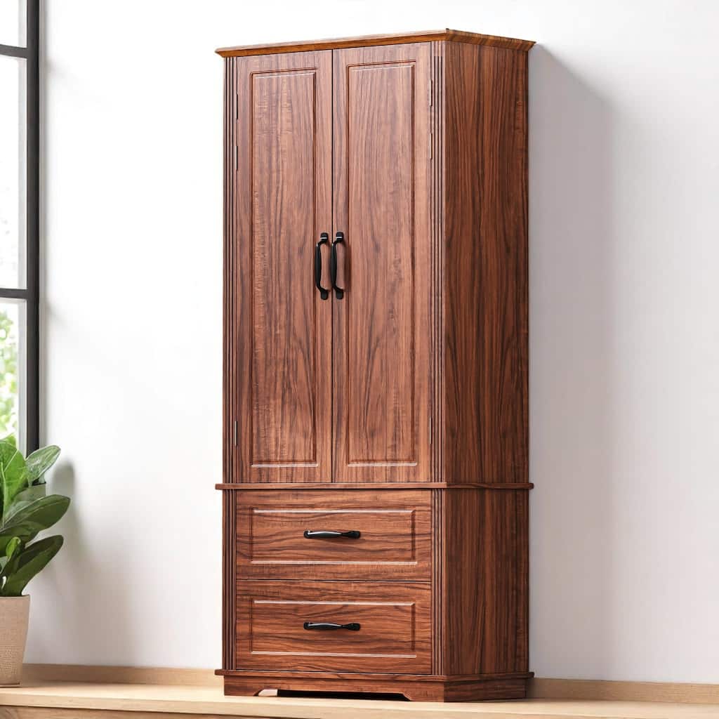 Rustic 71" Kitchen Pantry Cabinet with Embossed Texture, Adjustable Shelves, Drawers, and Door Storage