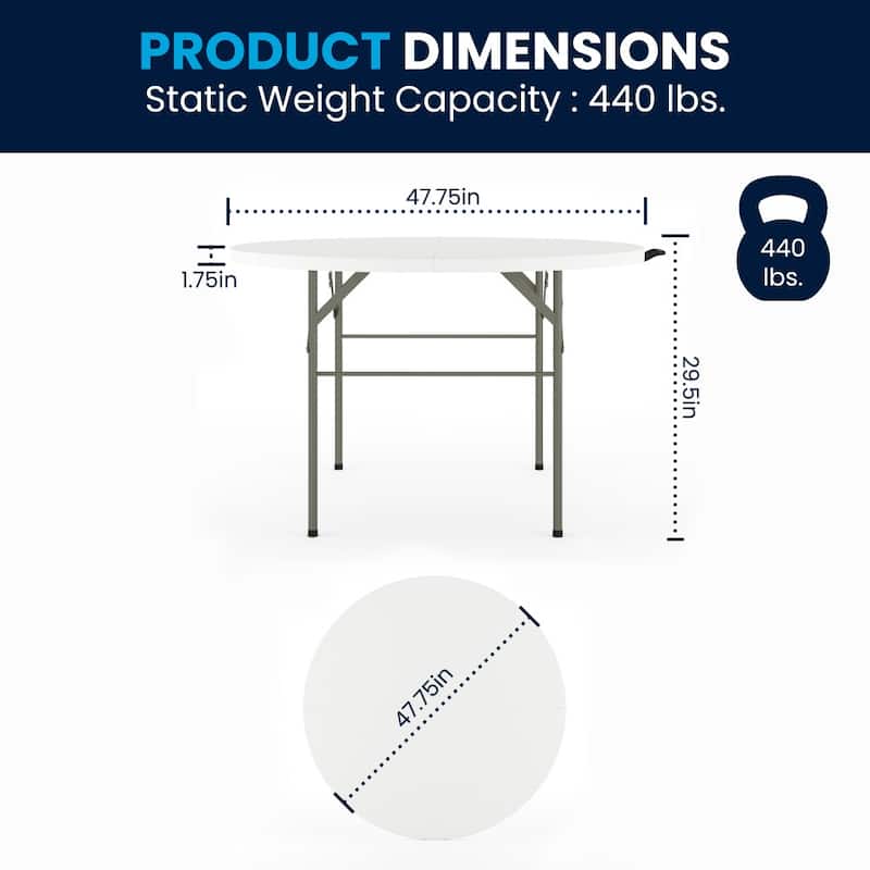 4-Foot Round Bi-Fold Plastic Event Folding Table with Handle