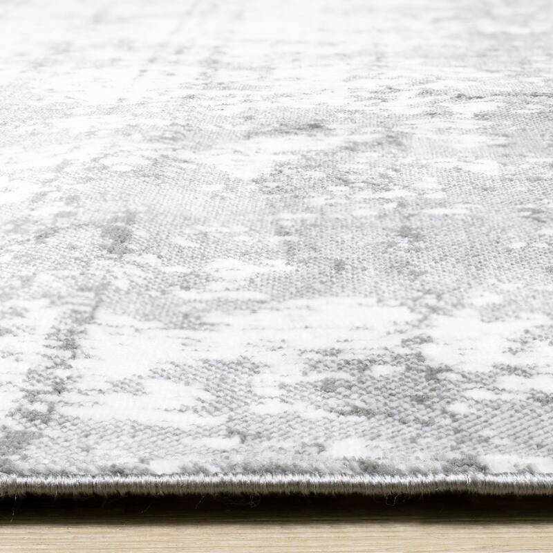 Washable Grey White Abstract Art Area Rug