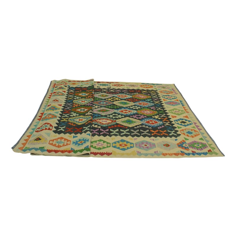 Hand-Woven Sangat Kilim Lizzie Charcoal/Ivory Rug - 8'3" x 11'1"