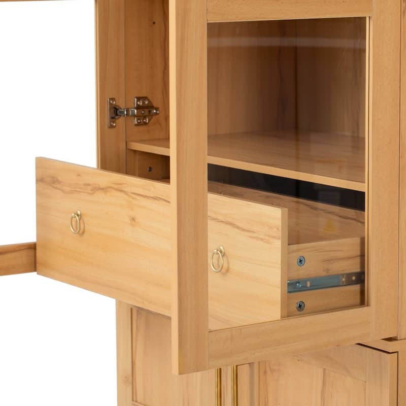 71" Tall Arched Pantry Cabinet with Shelves, Hidden Drawer and Glass Door