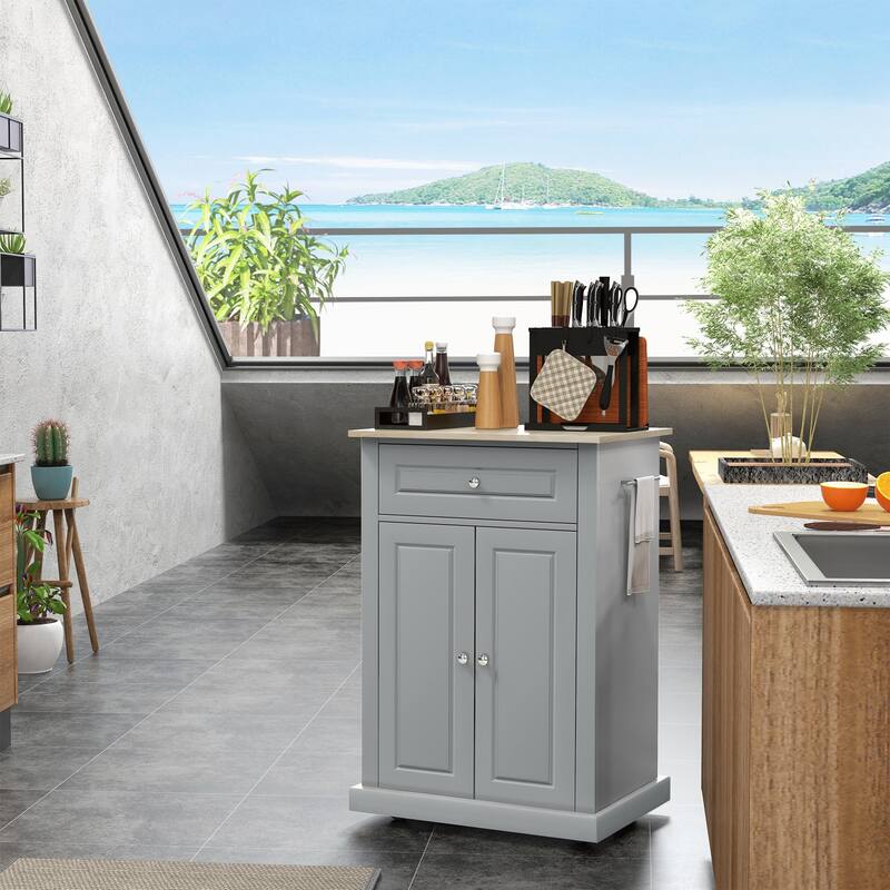 Rolling Kitchen Island Cart with 2 Towel Racks