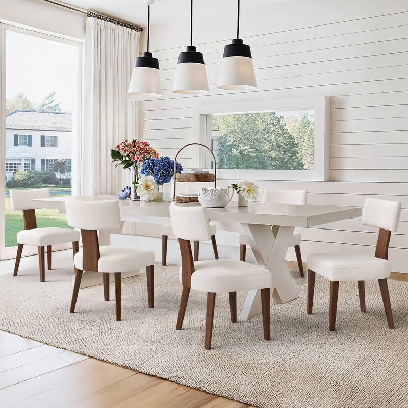 Solid Wood (2/4/6-Piece Set) Upholstered Dining Chairs - 19.1"D x 19.4"W x 33.6"H - Set of 6 - Rice white