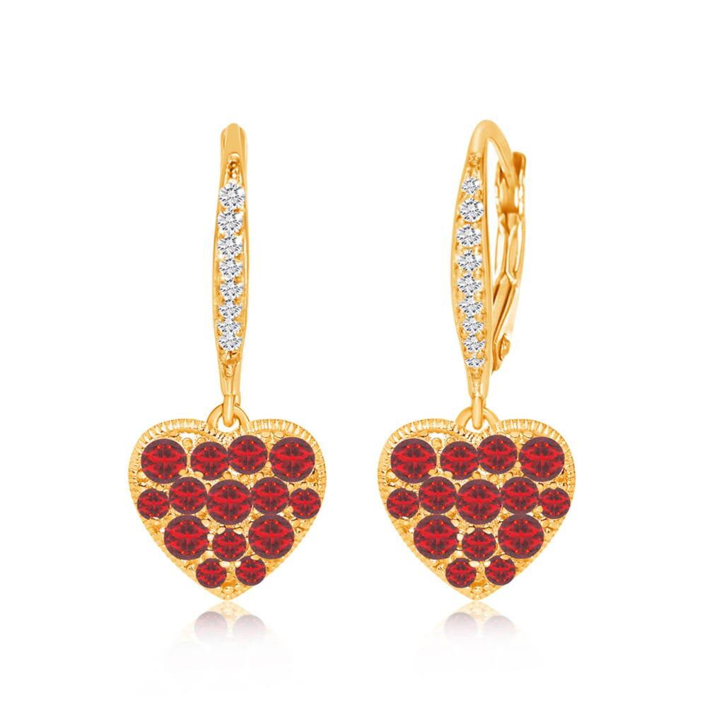 Heart Red White Crystal Yellow Gold Brass Plating Hypoallergenic Kids Earrings leverback is made from 925 Sterling silver