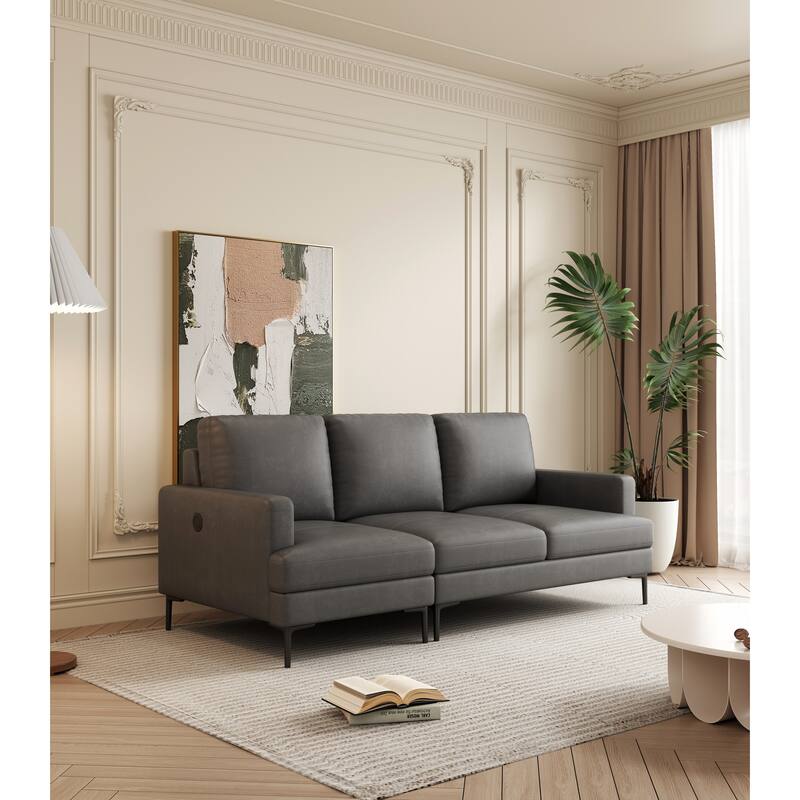 Top-Grain Leather Match Sofa, 77" Comfy Couch with USB Charger, Metal Legs, Ideal for Living Room & Office